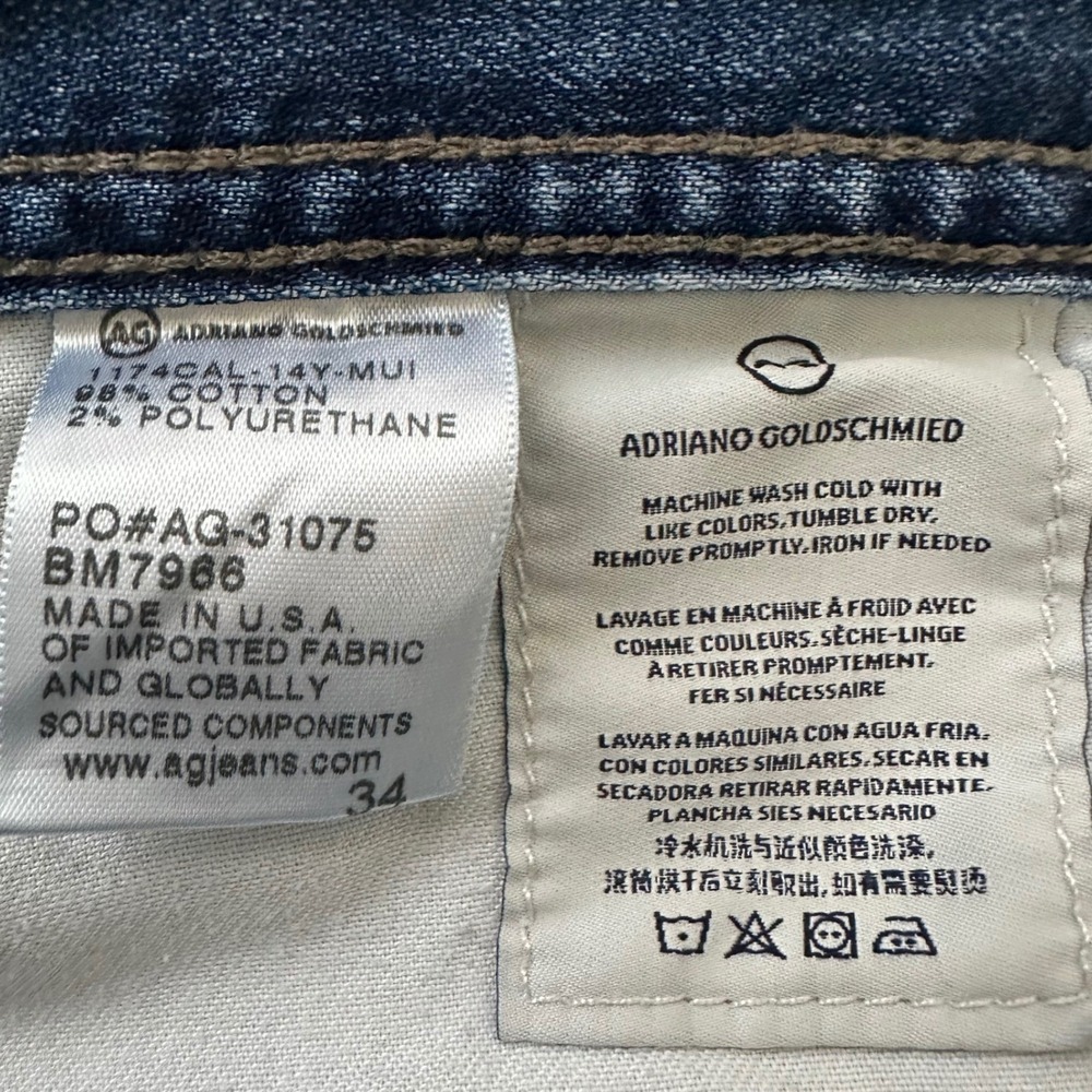 AG Adriano Goldschmied The Graduate Mens 34 Blue Tailored Leg Aged Denim Jeans - Picture 9 of 11